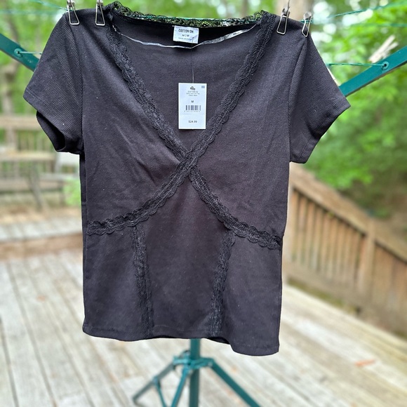 Cotton On Womens Daisy Lace Trim Tee size M - Picture 5 of 10